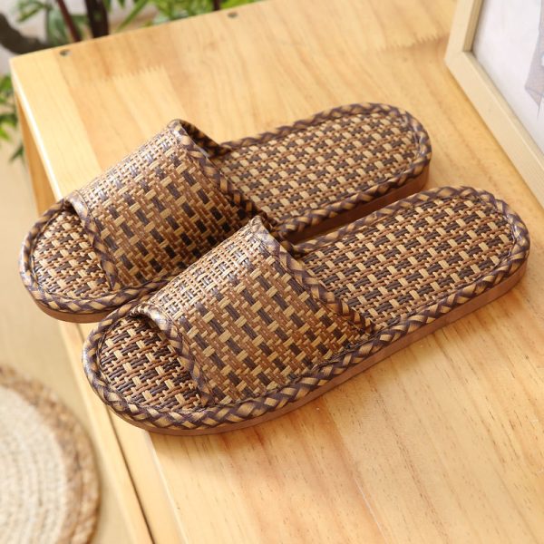 Woven Rattan Slippers for Men, Indoor Home Use, Couples, Thick Soft Sweat-Absorbing Breathable Cool Slippers for Men