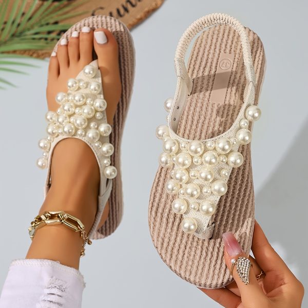 072aa1c2-bbbb-41af-b7b8-cac4da990ce8 New Bohemian Flip-Flops for Women Featuring Pearls - Made from Soft Fabric with an Elastic Heel Design, Perfect for Outdoor Activities, Casual Outings, Vacations, And Beach Trips - an Ideal Surprise Gift for Birthday Celebrations, Sandals.