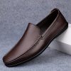 Men's Genuine Leather Business Casual Shoes, High-End Hand-Stitched Fashion Solid Color All-Season Casual Shoes