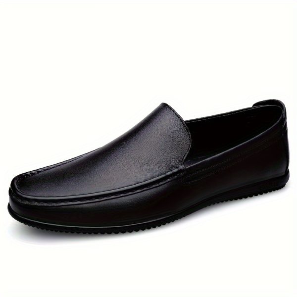 Men's Genuine Leather Business Casual Shoes, High-End Hand-Stitched Fashion Solid Color All-Season Casual Shoes