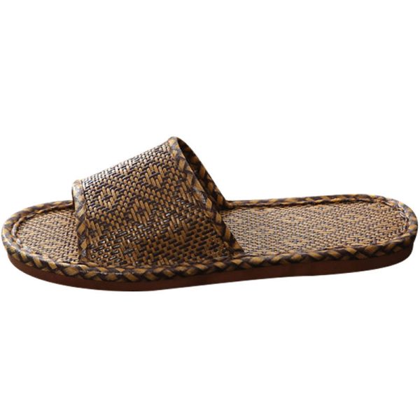Woven Rattan Slippers for Men, Indoor Home Use, Couples, Thick Soft Sweat-Absorbing Breathable Cool Slippers for Men