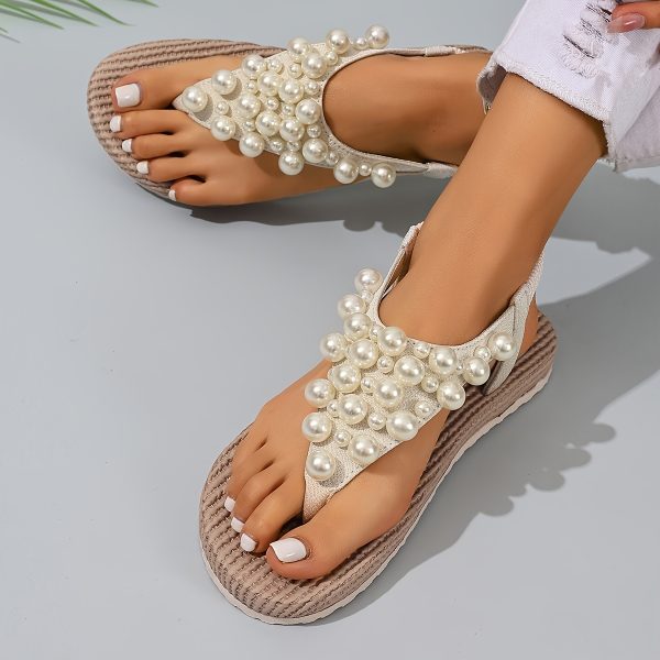 2c8090db-f540-4f25-98c0-f768b65c692d New Bohemian Flip-Flops for Women Featuring Pearls - Made from Soft Fabric with an Elastic Heel Design, Perfect for Outdoor Activities, Casual Outings, Vacations, And Beach Trips - an Ideal Surprise Gift for Birthday Celebrations, Sandals.