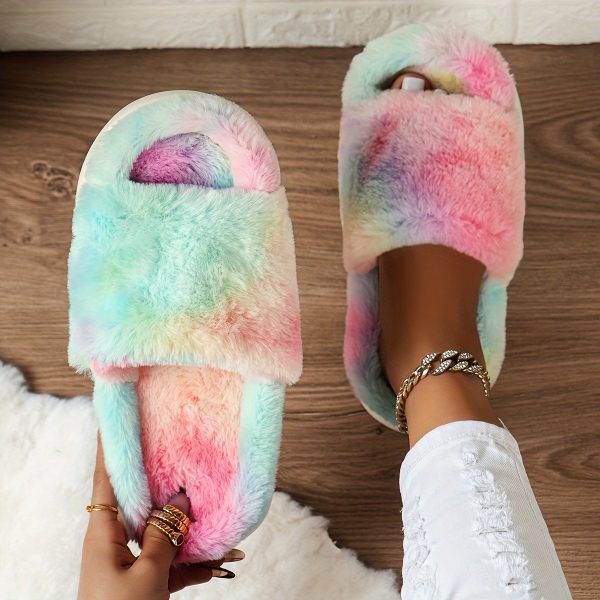 Cozy Fluffy Faux Furry Slippers Suitable for – Warm Soft House Shoes with Open-Toe Platform, Cushioned PVC Sole & Fuzzy Covering, Women Shoes