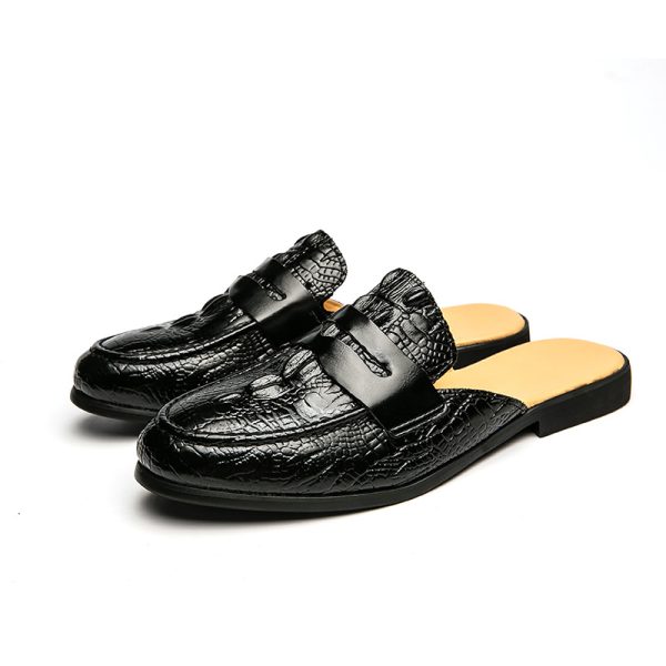 Men's Closed-toe Slip-on Dress Shoes, Crocodile Pattern Slip-on Shoes, Men's Heelless Korean-style Fashion Slippers