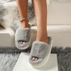 Cozy Fluffy Faux Furry Slippers Suitable for – Warm Soft House Shoes with Open-Toe Platform, Cushioned PVC Sole & Fuzzy Covering, Women Shoes