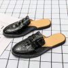 Men's Closed-toe Slip-on Dress Shoes, Crocodile Pattern Slip-on Shoes, Men's Heelless Korean-style Fashion Slippers