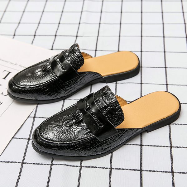 Men's Closed-toe Slip-on Dress Shoes, Crocodile Pattern Slip-on Shoes, Men's Heelless Korean-style Fashion Slippers