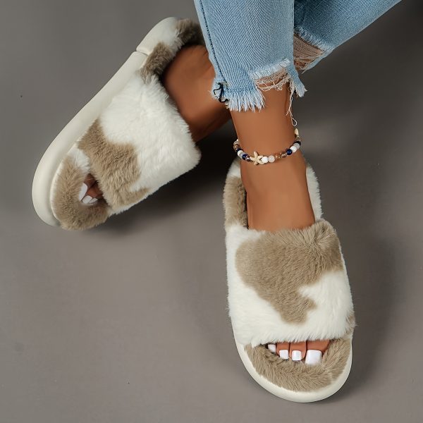 Cozy Fluffy Faux Furry Slippers Suitable for – Warm Soft House Shoes with Open-Toe Platform, Cushioned PVC Sole & Fuzzy Covering, Women Shoes