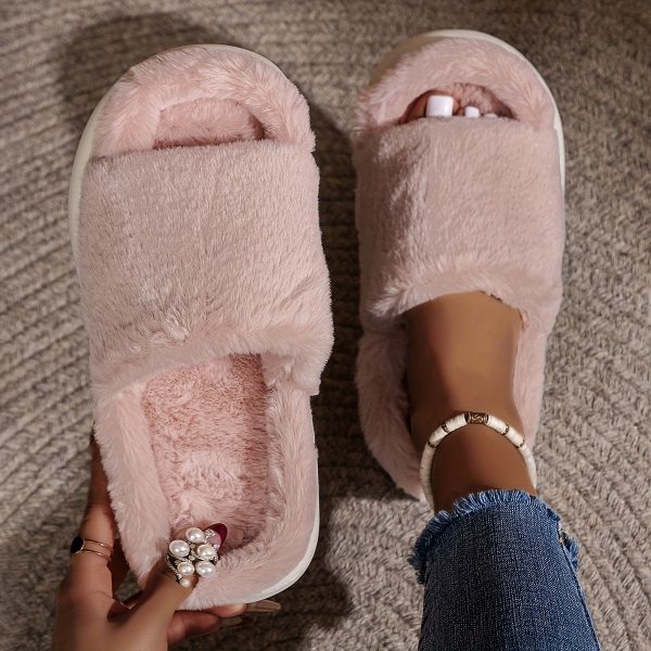 Cozy Fluffy Faux Furry Slippers Suitable for – Warm Soft House Shoes with Open-Toe Platform, Cushioned PVC Sole & Fuzzy Covering, Women Shoes