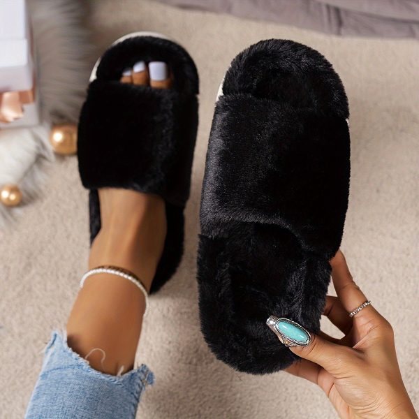 Cozy Fluffy Faux Furry Slippers Suitable for – Warm Soft House Shoes with Open-Toe Platform, Cushioned PVC Sole & Fuzzy Covering, Women Shoes