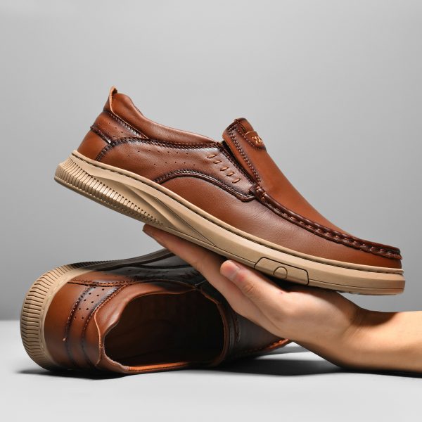 Men'S Trendy Slip-On Shoes Made of Genuine Leather, Perfect for Casual Wear in Spring And Summer