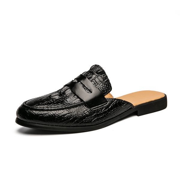 Men's Closed-toe Slip-on Dress Shoes, Crocodile Pattern Slip-on Shoes, Men's Heelless Korean-style Fashion Slippers