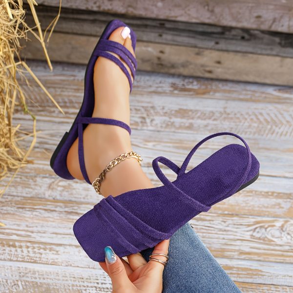 685218da-788d-43ed-91ed-c282aed49764 New Summer Women's Cross-Strap Flat Sandals, Casual Roman-Style Lace-Up Sandals, Available in Light Blue, Black, Green, Brown, Burgundy, Pink, Orange, Purple, for Lotus Root Pink, Etc. Comfortable Flat-soled Beach Slippers, Fashionable Sandals