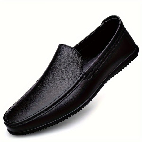 Men's Genuine Leather Business Casual Shoes, High-End Hand-Stitched Fashion Solid Color All-Season Casual Shoes