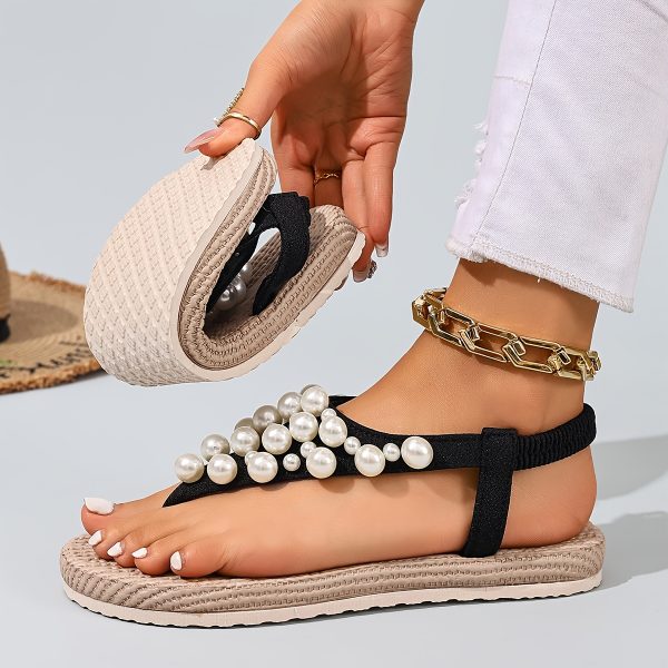 74f6fb9e-bb58-4bc3-8642-f0ad5a632796 New Bohemian Flip-Flops for Women Featuring Pearls - Made from Soft Fabric with an Elastic Heel Design, Perfect for Outdoor Activities, Casual Outings, Vacations, And Beach Trips - an Ideal Surprise Gift for Birthday Celebrations, Sandals.