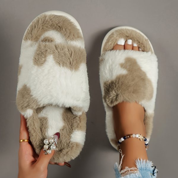 Cozy Fluffy Faux Furry Slippers Suitable for – Warm Soft House Shoes with Open-Toe Platform, Cushioned PVC Sole & Fuzzy Covering, Women Shoes