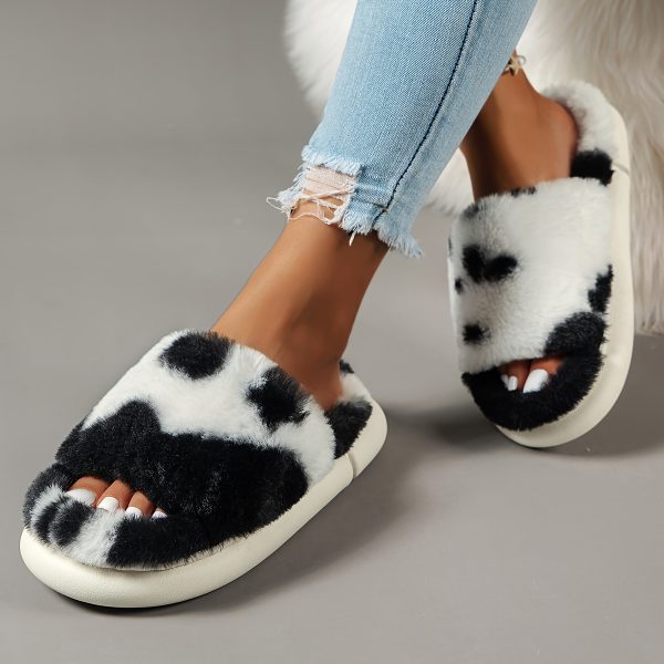 Cozy Fluffy Faux Furry Slippers Suitable for – Warm Soft House Shoes with Open-Toe Platform, Cushioned PVC Sole & Fuzzy Covering, Women Shoes