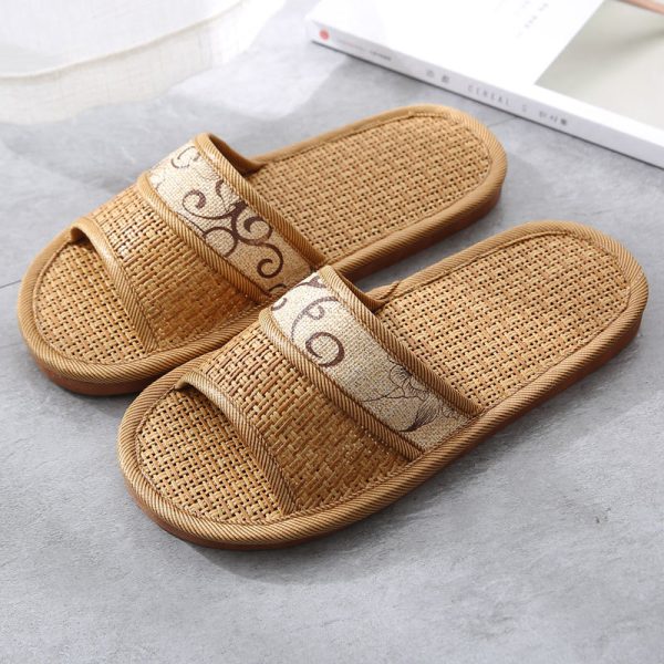 Woven Rattan Slippers for Men, Indoor Home Use, Couples, Thick Soft Sweat-Absorbing Breathable Cool Slippers for Men