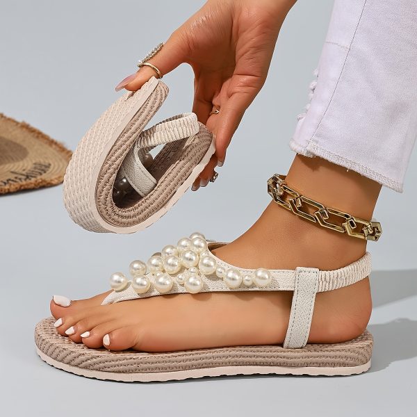 88e601b8-a8d8-4c94-9a01-3c1ff8b8e692 New Bohemian Flip-Flops for Women Featuring Pearls - Made from Soft Fabric with an Elastic Heel Design, Perfect for Outdoor Activities, Casual Outings, Vacations, And Beach Trips - an Ideal Surprise Gift for Birthday Celebrations, Sandals.