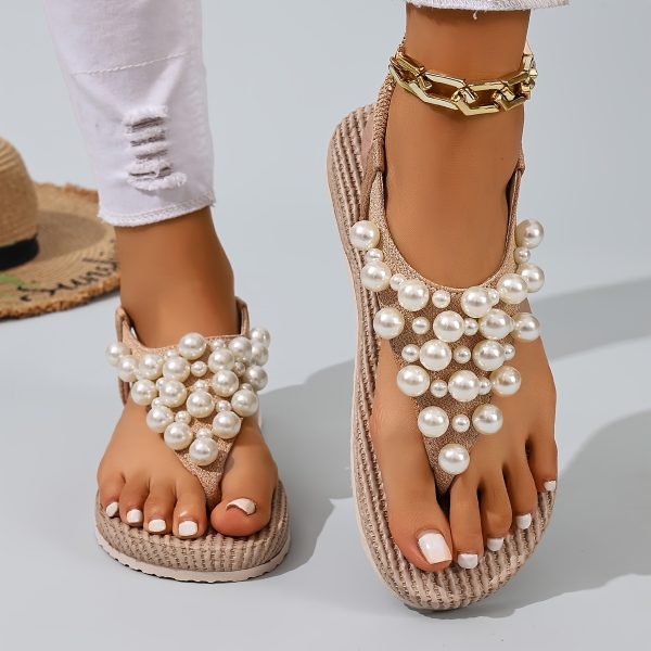 8b10eb33-d423-4a5d-800a-b946eabf3fae New Bohemian Flip-Flops for Women Featuring Pearls - Made from Soft Fabric with an Elastic Heel Design, Perfect for Outdoor Activities, Casual Outings, Vacations, And Beach Trips - an Ideal Surprise Gift for Birthday Celebrations, Sandals.