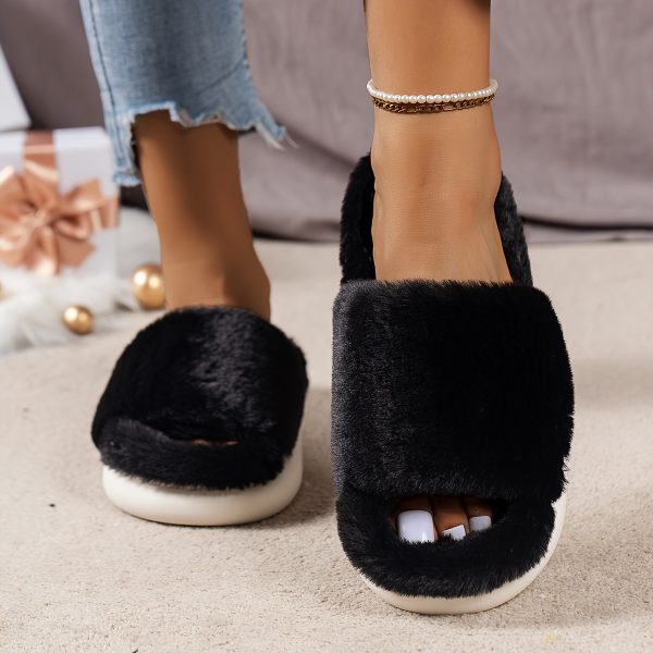 Cozy Fluffy Faux Furry Slippers Suitable for – Warm Soft House Shoes with Open-Toe Platform, Cushioned PVC Sole & Fuzzy Covering, Women Shoes