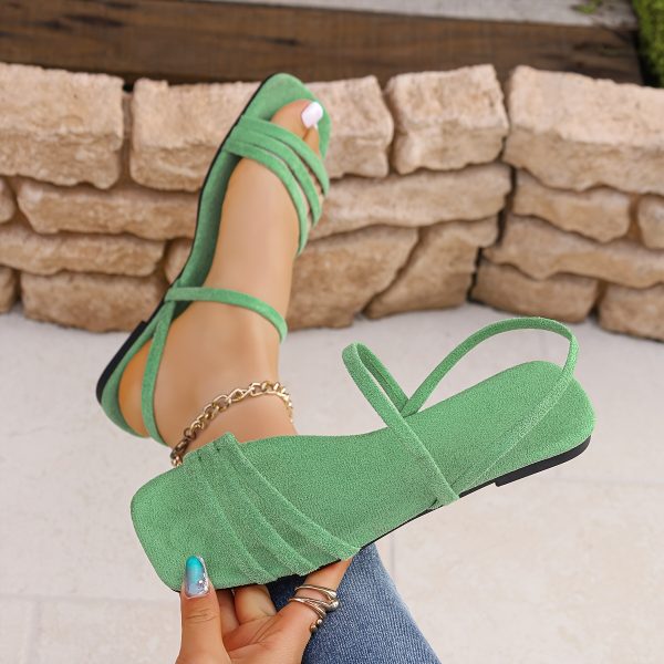 a2755cfa-98aa-4d7e-b68d-3fbbe6aad82b New Summer Women's Cross-Strap Flat Sandals, Casual Roman-Style Lace-Up Sandals, Available in Light Blue, Black, Green, Brown, Burgundy, Pink, Orange, Purple, for Lotus Root Pink, Etc. Comfortable Flat-soled Beach Slippers, Fashionable Sandals