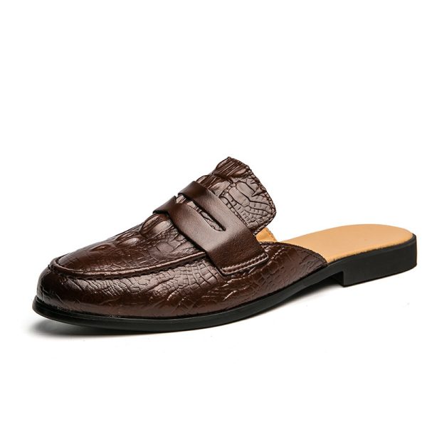 Men's Closed-toe Slip-on Dress Shoes, Crocodile Pattern Slip-on Shoes, Men's Heelless Korean-style Fashion Slippers
