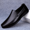 Men's Genuine Leather Business Casual Shoes, High-End Hand-Stitched Fashion Solid Color All-Season Casual Shoes