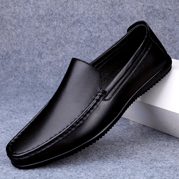 Men's Genuine Leather Business Casual Shoes, High-End Hand-Stitched Fashion Solid Color All-Season Casual Shoes