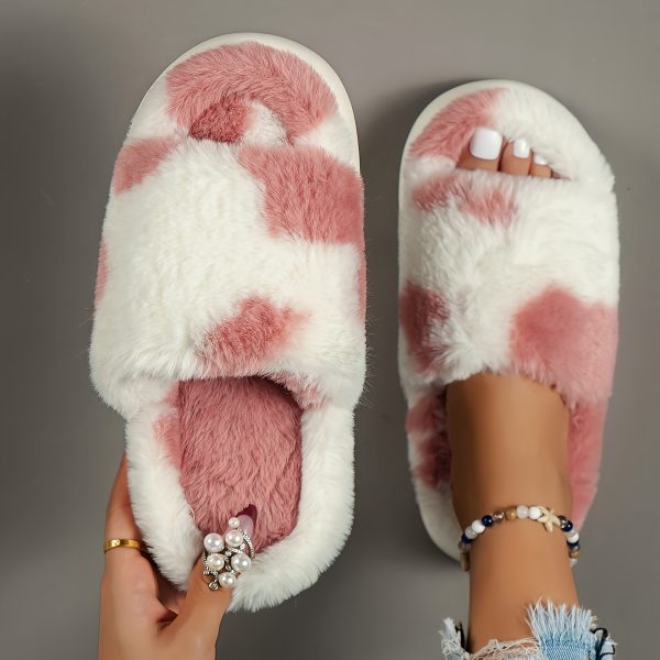 Cozy Fluffy Faux Furry Slippers Suitable for – Warm Soft House Shoes with Open-Toe Platform, Cushioned PVC Sole & Fuzzy Covering, Women Shoes