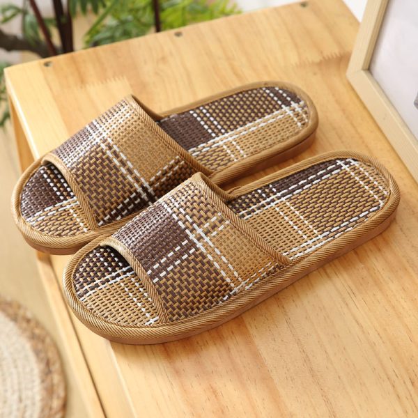 Woven Rattan Slippers for Men, Indoor Home Use, Couples, Thick Soft Sweat-Absorbing Breathable Cool Slippers for Men