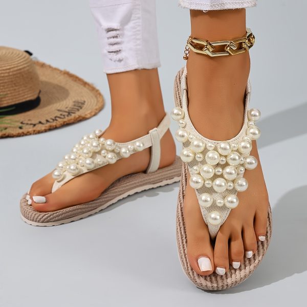 bd755e10-a37c-41a4-8ec0-3b2dd848e317 New Bohemian Flip-Flops for Women Featuring Pearls - Made from Soft Fabric with an Elastic Heel Design, Perfect for Outdoor Activities, Casual Outings, Vacations, And Beach Trips - an Ideal Surprise Gift for Birthday Celebrations, Sandals.