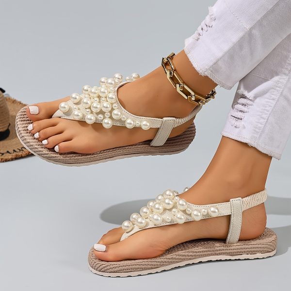 d57ca9ec-7ff7-4263-82f1-ab953b952722 New Bohemian Flip-Flops for Women Featuring Pearls - Made from Soft Fabric with an Elastic Heel Design, Perfect for Outdoor Activities, Casual Outings, Vacations, And Beach Trips - an Ideal Surprise Gift for Birthday Celebrations, Sandals.
