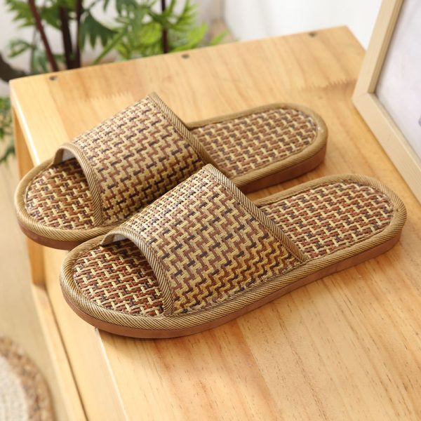 Woven Rattan Slippers for Men, Indoor Home Use, Couples, Thick Soft Sweat-Absorbing Breathable Cool Slippers for Men