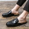 Men's Closed-toe Slip-on Dress Shoes, Crocodile Pattern Slip-on Shoes, Men's Heelless Korean-style Fashion Slippers
